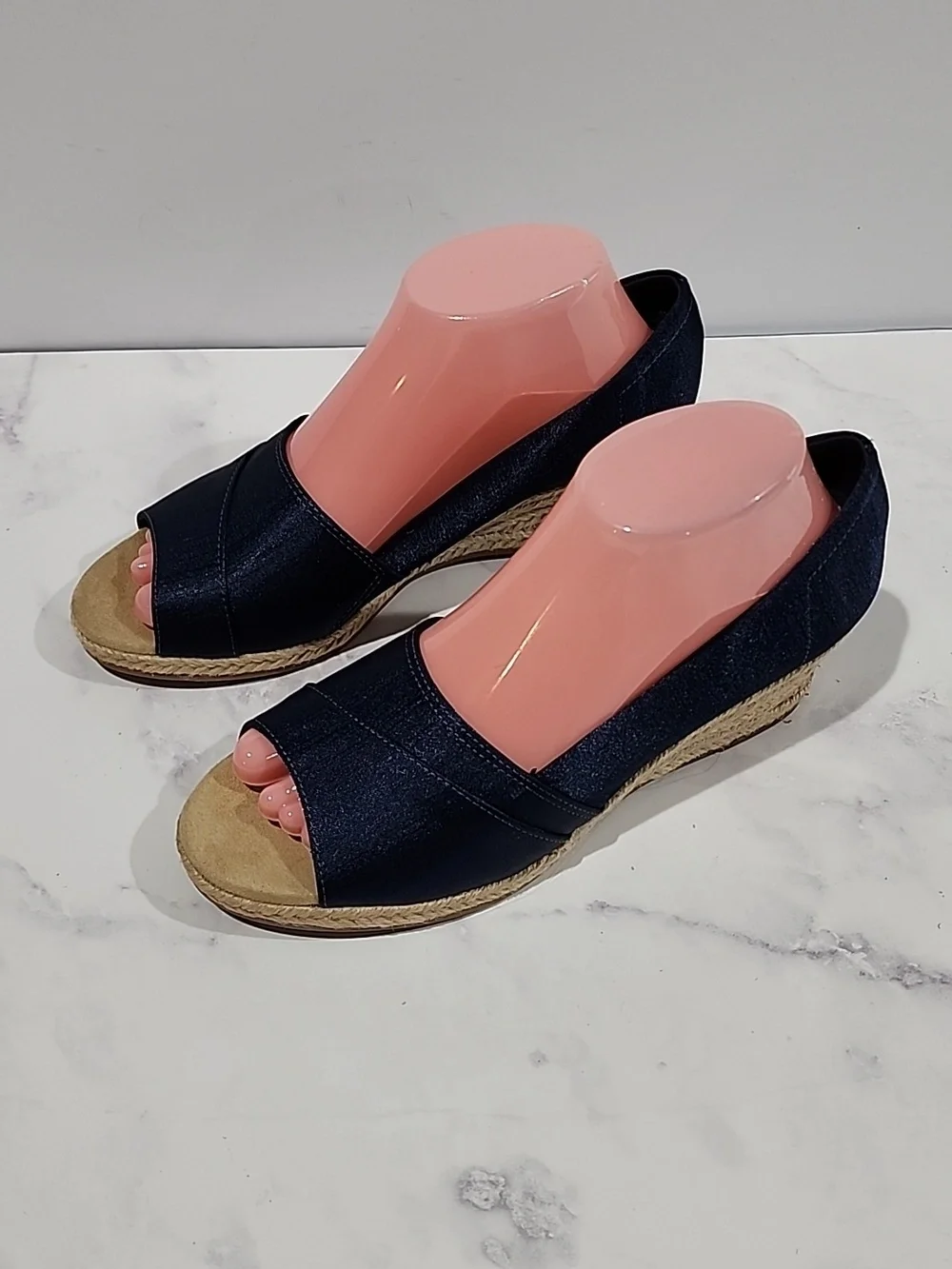 Easy Street Dark Blue Elegant Wedge Sandals
